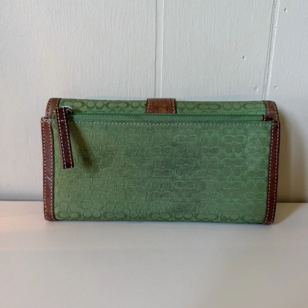 Coach SOHO Green Mini Signature C Canvas Leather Buckle Bi-Fold Wallet VTG Y2K